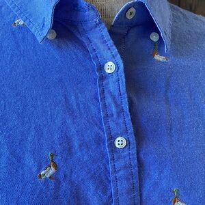 Talbots embroidered ducks button down blue Sz 12 coastal novelty 100% cotton